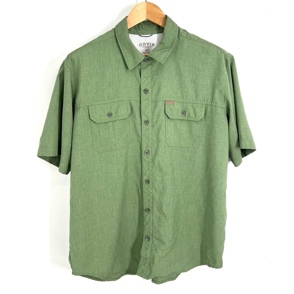 Orvis Mens XL Short Sleeve Button Down Shirt Sage Green Outdoor Hiking 1369167